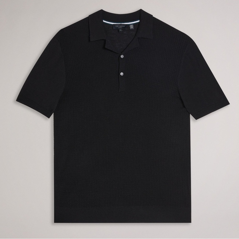 TED BAKER ADIO SHORT SLEEVE TEXTURED POLO - BLACK SIZE MEDIUM (PREOWNED)
